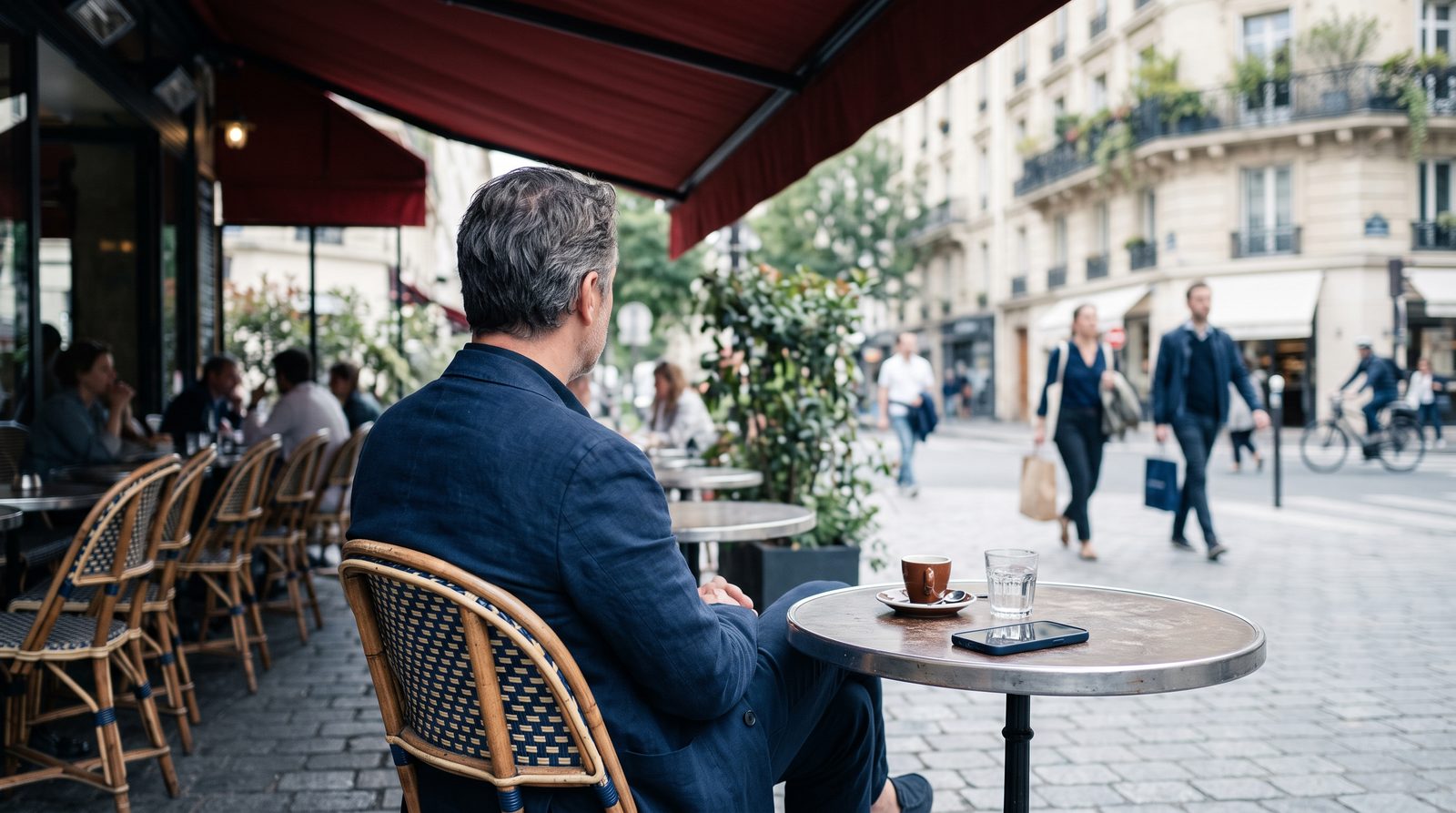 Chef d'entreprise détendu à la terrasse d'un café